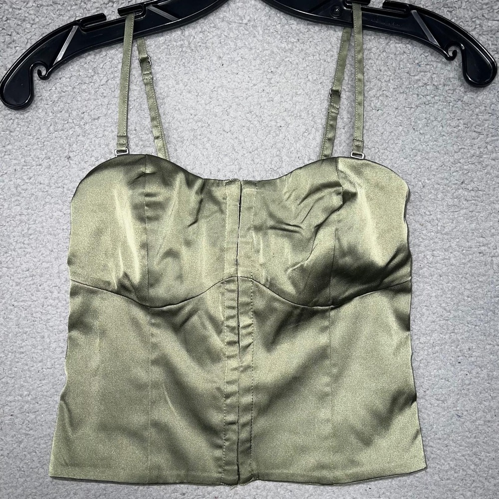 VTG Abercrombie & Fitch Corset Women XS Green Crop Satin Bustier Coquette Y2K